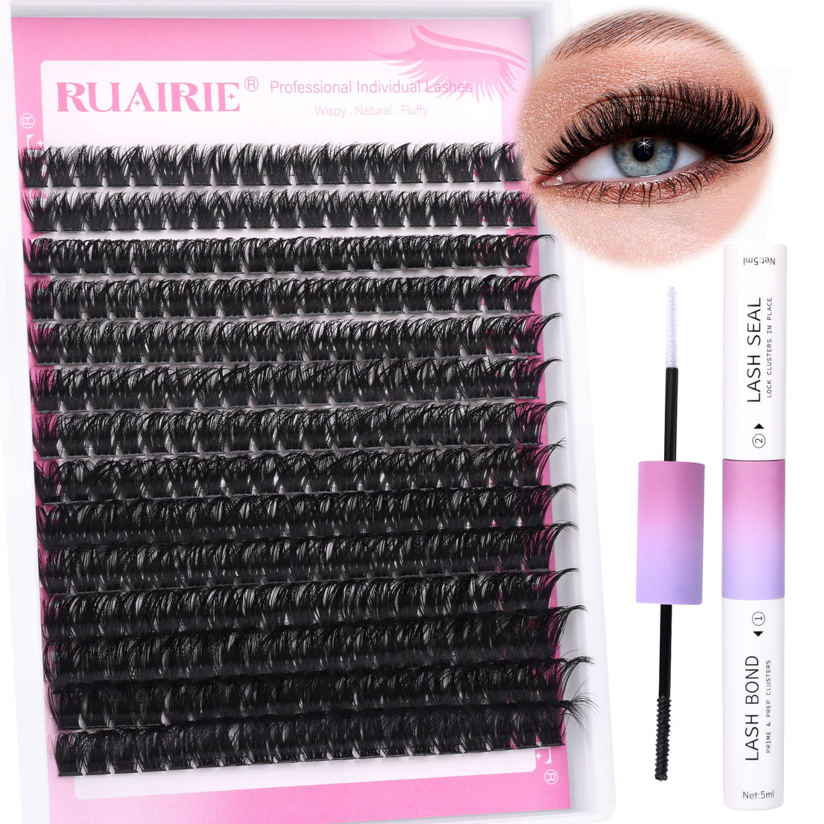 Cluster Lashes Kit Fluffy Individual Eyelash Extension Kit 266pcs Individual Lashes Extension Kit with Lash Bond and Seal CD Curl DIY Eyelash Clusters by Ruairie