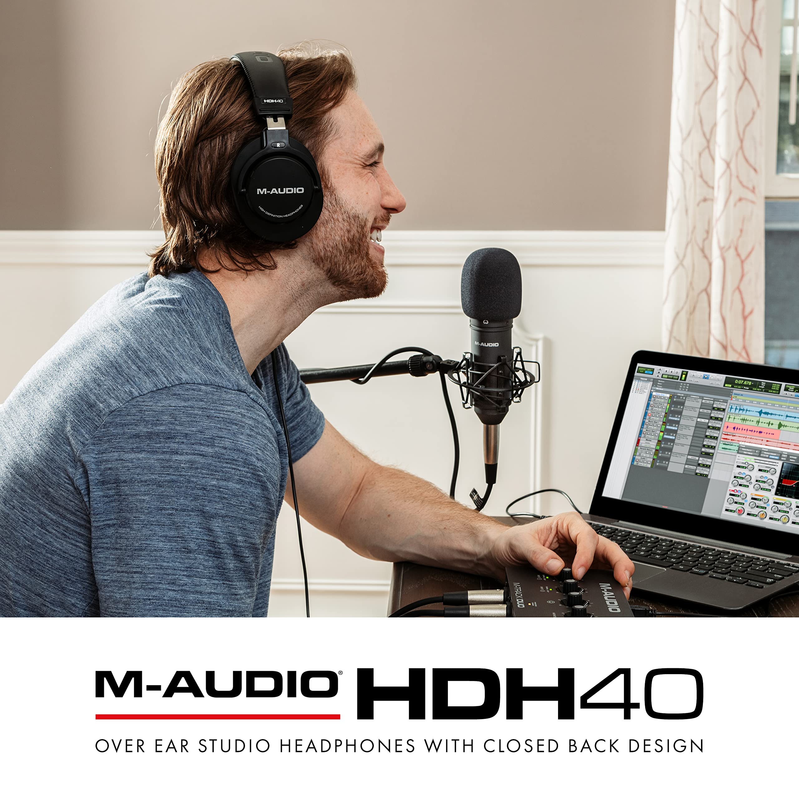 M-Audio HDH40 – Over Ear Studio Headphones with closed back design, flexible headband and 2.7m cable for studio monitoring, podcasting and recording