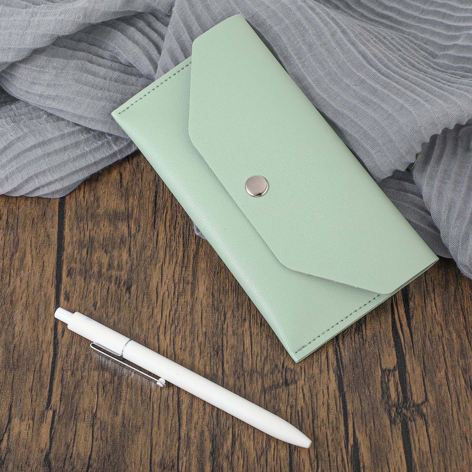 Molain Cash Envelopes PU Leather, Money Envelopes Reusable Waterproof Budget Envelopes Cash Wallet 6.9x3.5 in (Green)