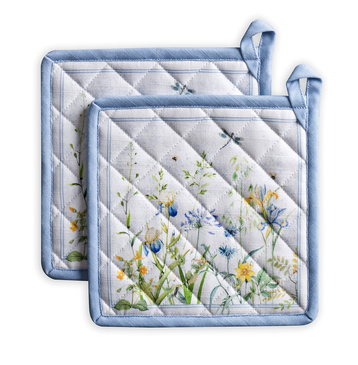 Maison d' Hermine Fleurs De Mai Set of 2 Pot Holders 100% Cotton for Barbecue, Baking, Oven, Microwave, Grilling, Spring/Summer, Easter (20 cm x 20 cm)