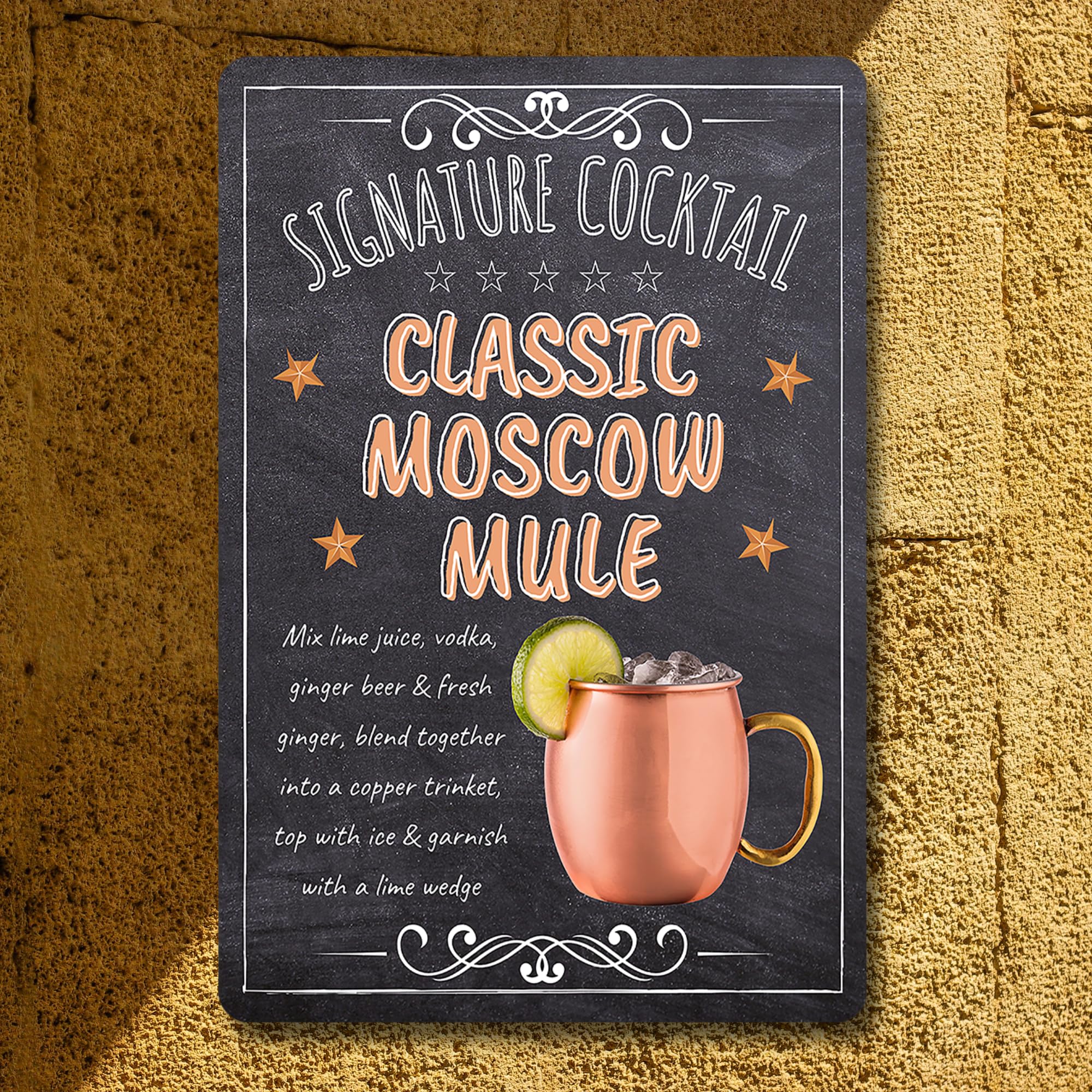 BAR SIGNS Classic Signature Cocktail Recipes Posters, Chalkboard Wall Art 20cm X 30cm for Home Decor, Pub, Tiki Bar, Kitchen, Restaurant (Moscow Mule)