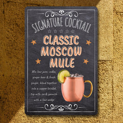 BAR SIGNS Classic Signature Cocktail Recipes Posters, Chalkboard Wall Art 20cm X 30cm for Home Decor, Pub, Tiki Bar, Kitchen, Restaurant (Moscow Mule)