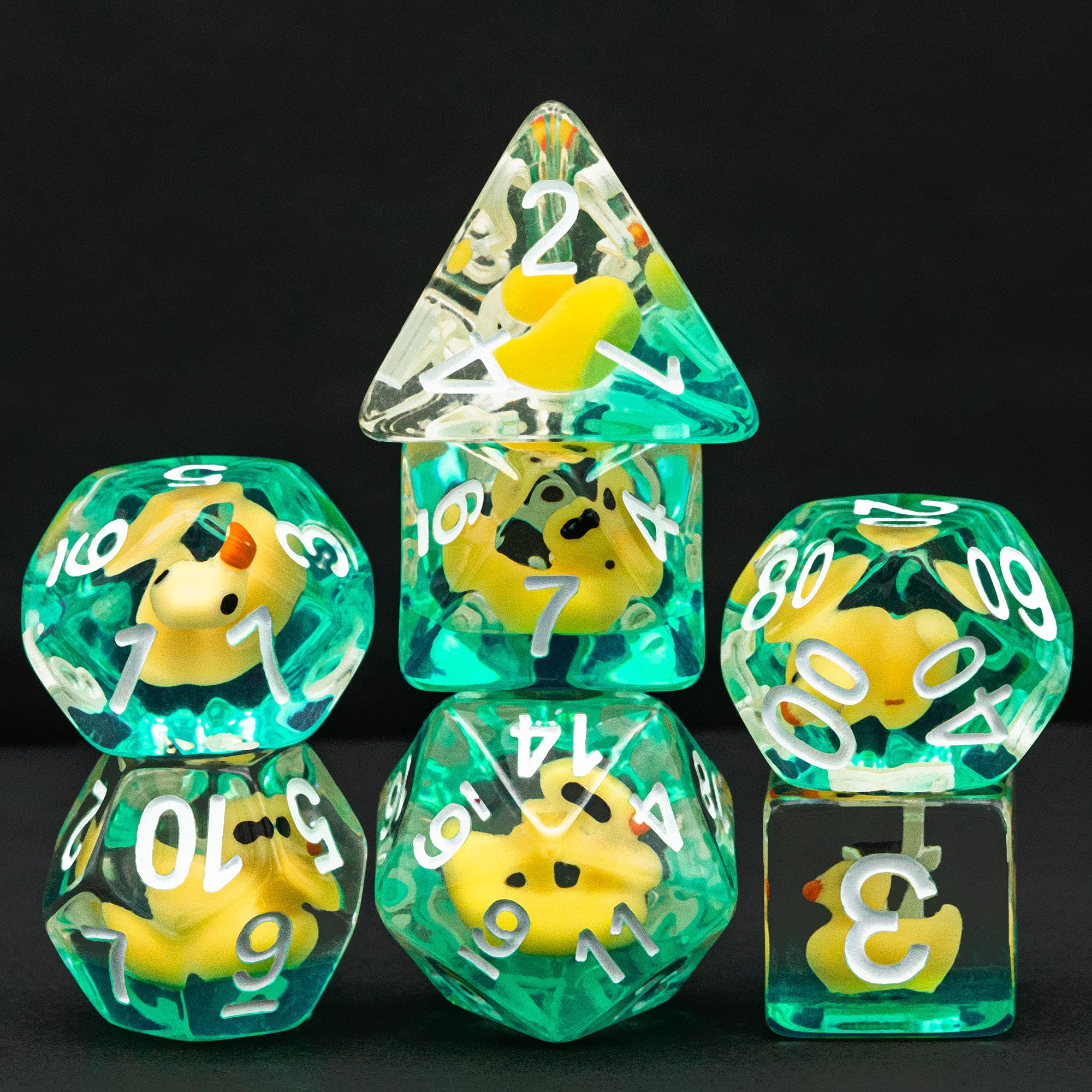 cusdie 7-Die DND Dice, Polyhedral Dice Set Filled with Animal, for Role Playing Game Dungeons and Dragons D&D Dice (Yellow Duck)