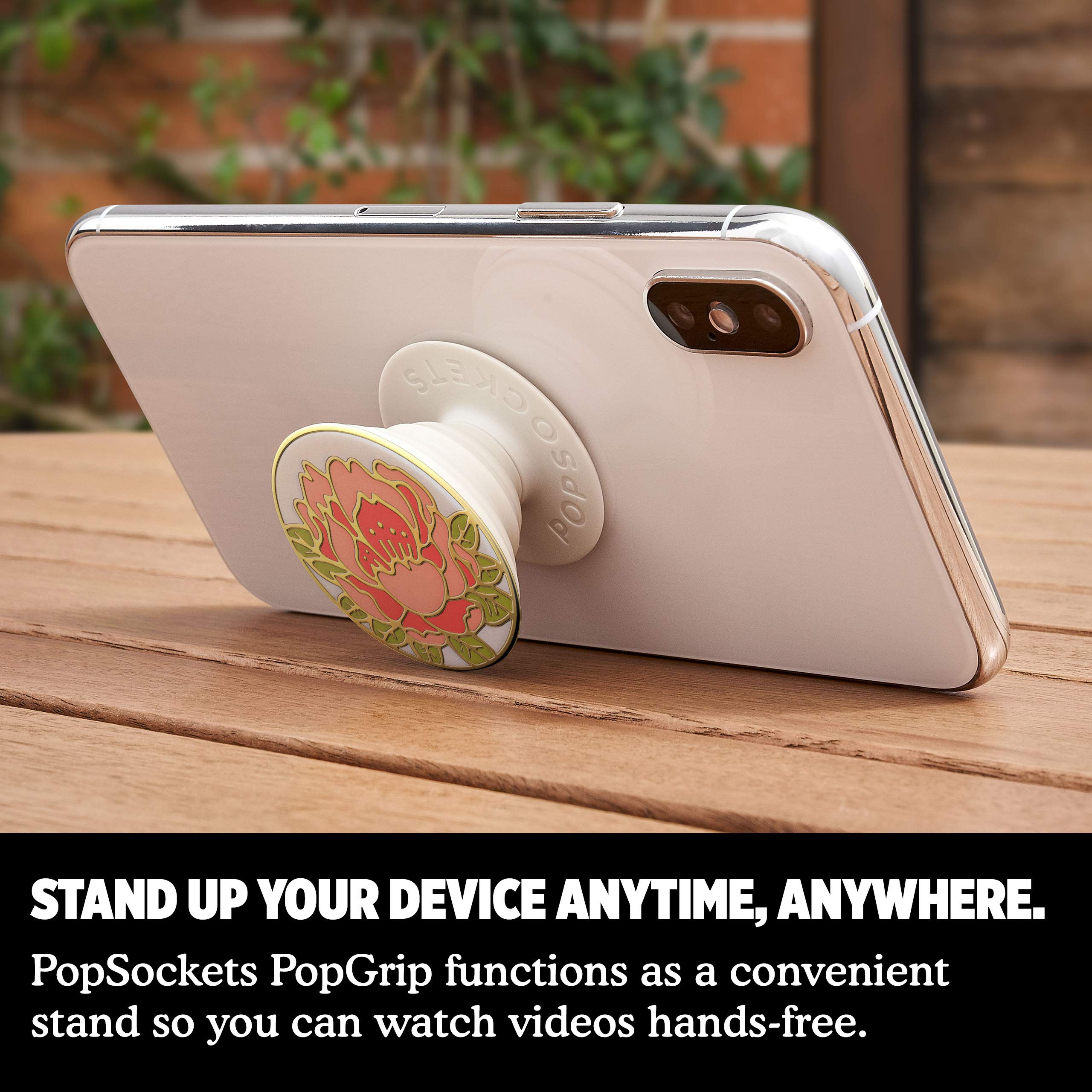 PopSockets: PopGrip Expanding Stand and Grip with a Swappable Top for Phones & Tablets - Blooming Peony Pink Enamel, universal