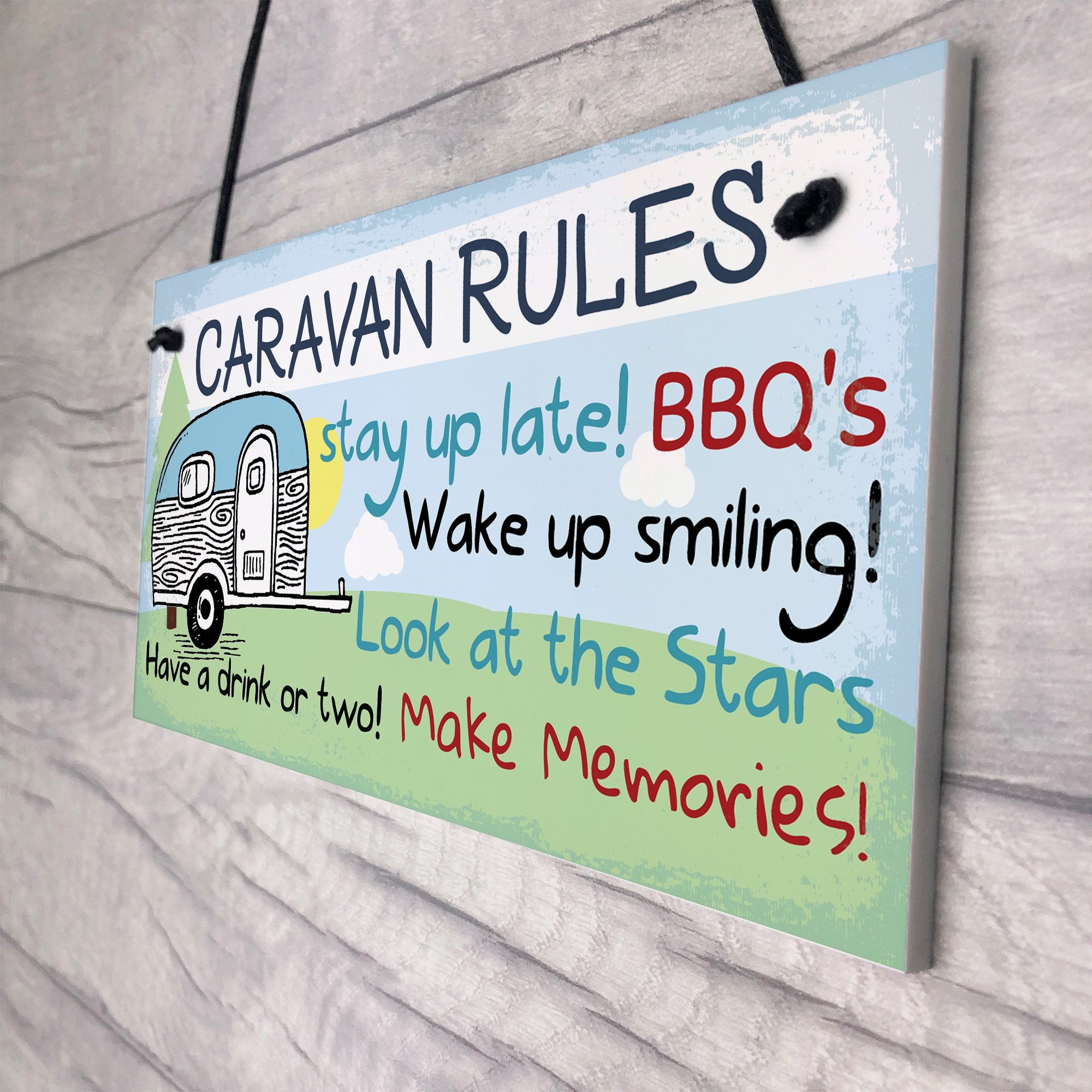 RED OCEAN Caravan Rules Novelty Hanging Plaque Campervan Outdoor Garden BBQ Sign Retirement Friend Gift