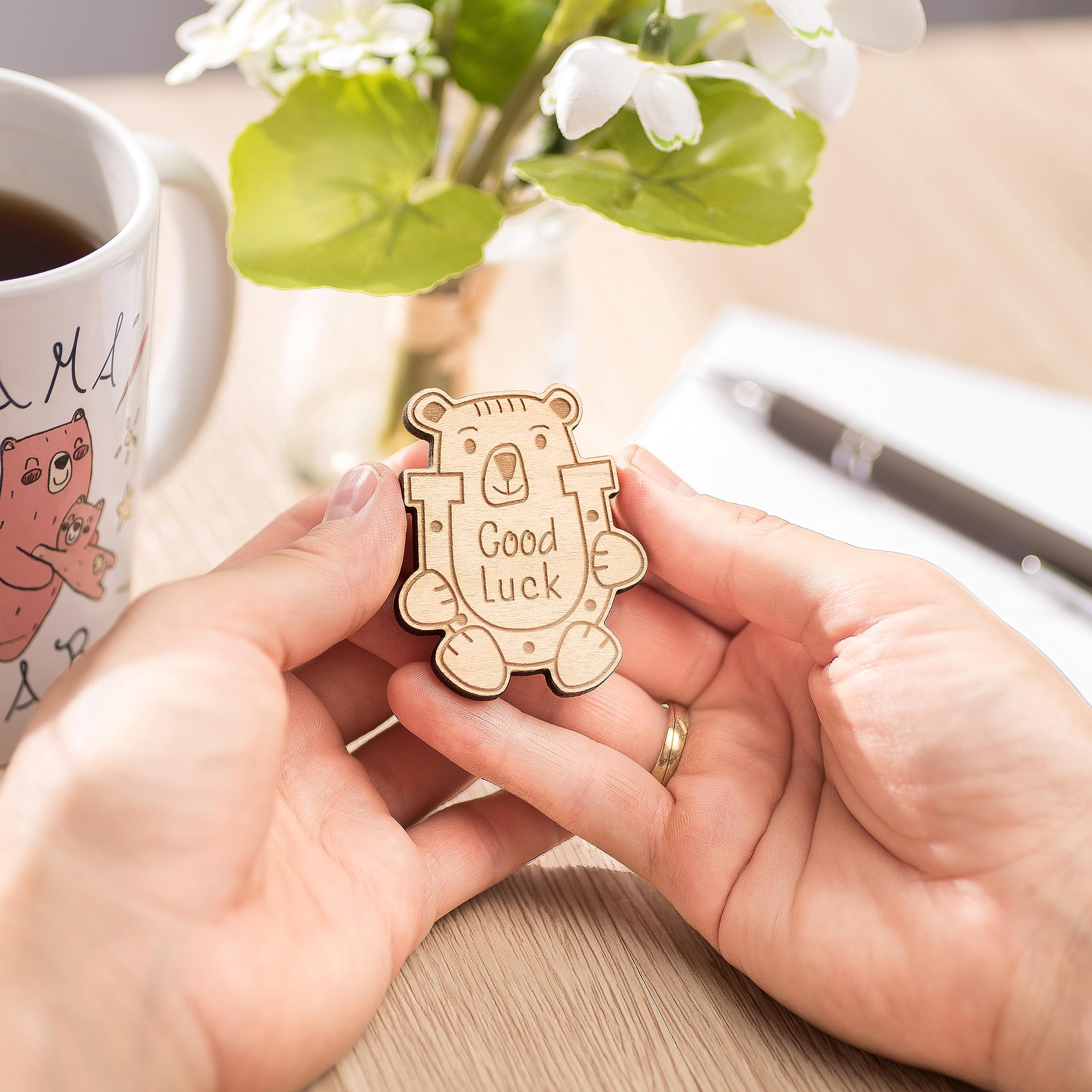 Good Luck Gifts Card with Teddy Bear Hug Token Cute Back to School Positive Affirmation Leaving Present Job Colleague Keepsake for Driving Test GCSE for Friends Daugther Present in the Pocket