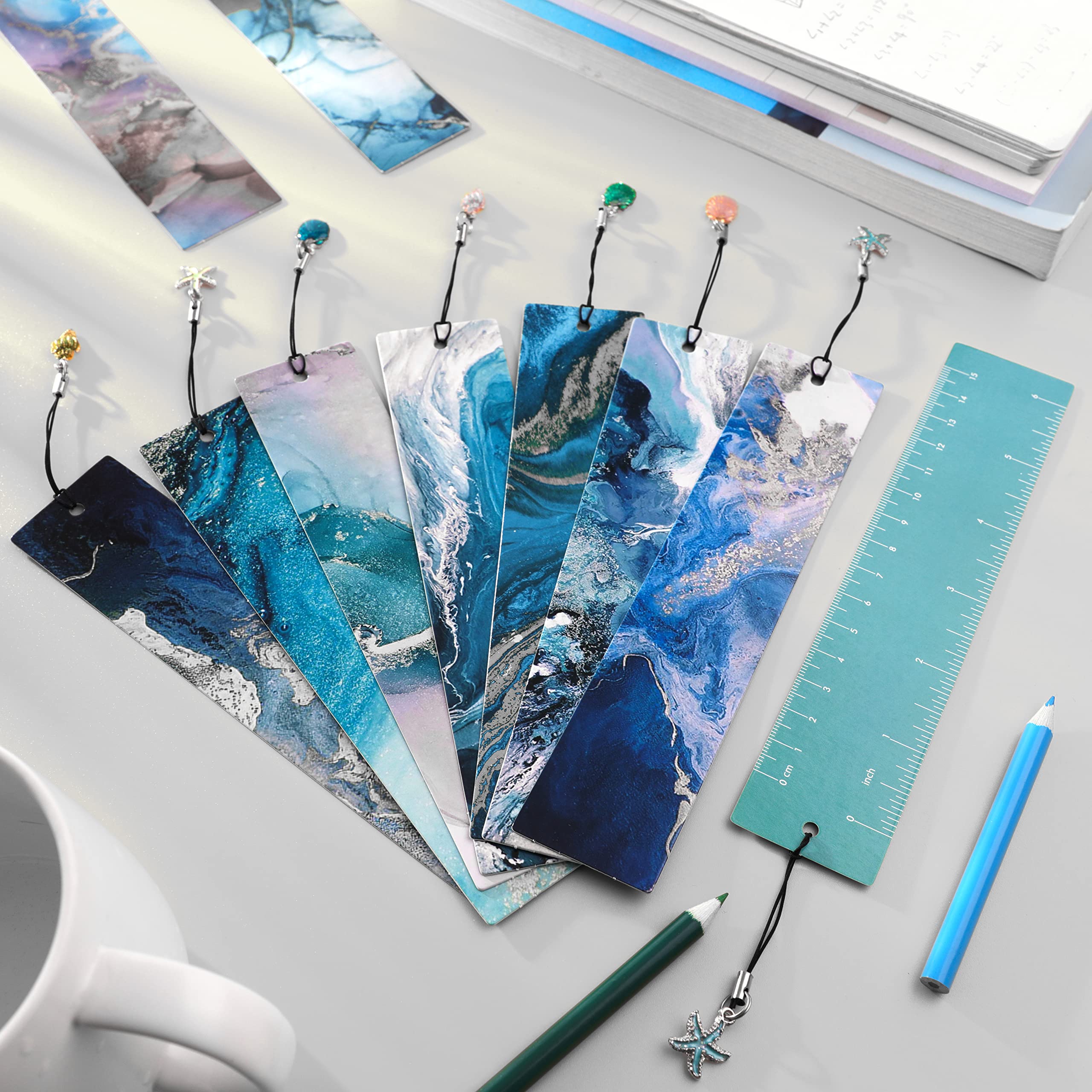 Bookmark - Vaktop 10PCS Ocean Theme Bookmarks with Metal Charms, Double-Sided Book Marks Kid - for Boys and Girls, Party Favors School Classroom Reading Presents