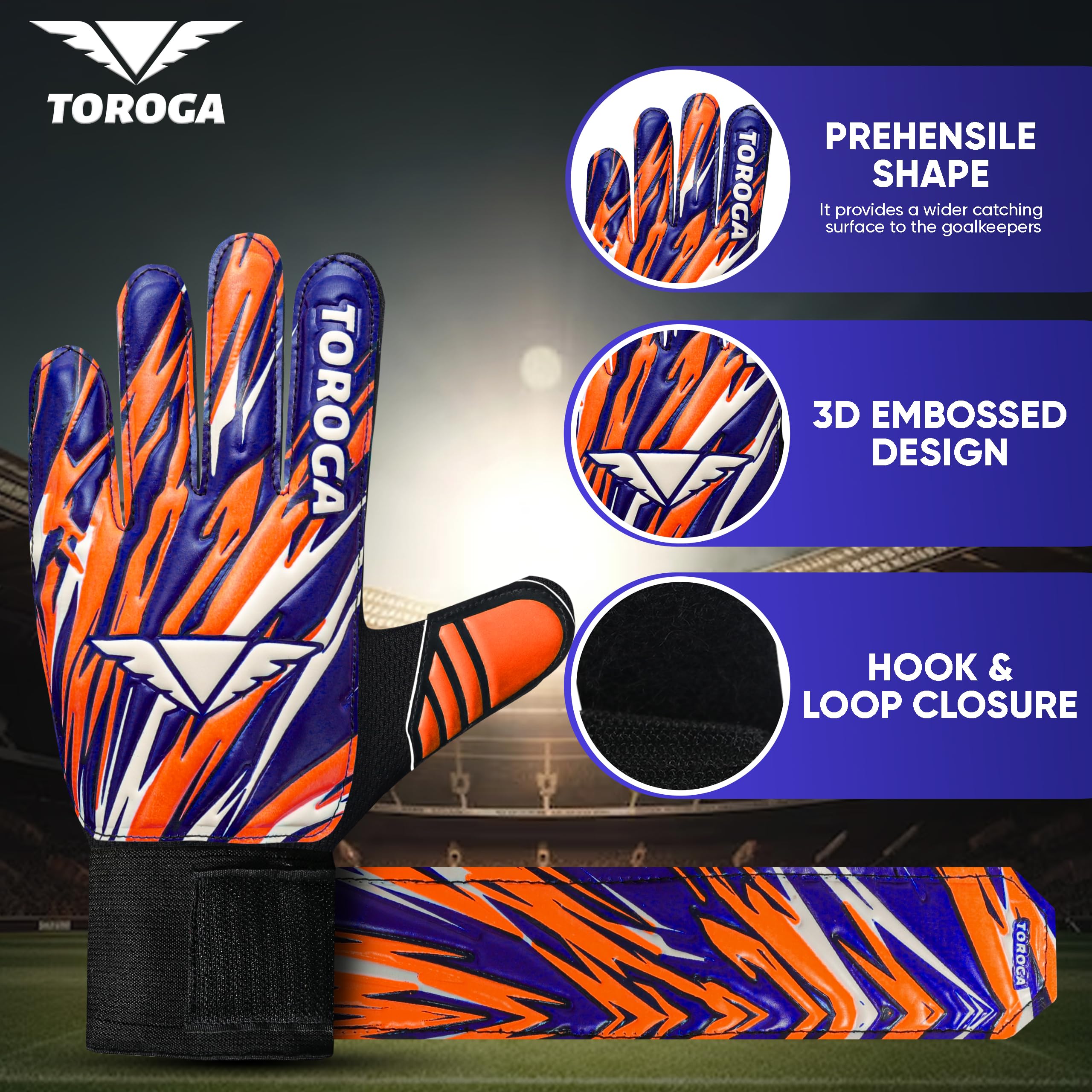 TOROGA Football Goalkeeper Gloves For Boys kids Children Youth Soccer Goalie Glove with Super Grip Palms (Orange, 5)