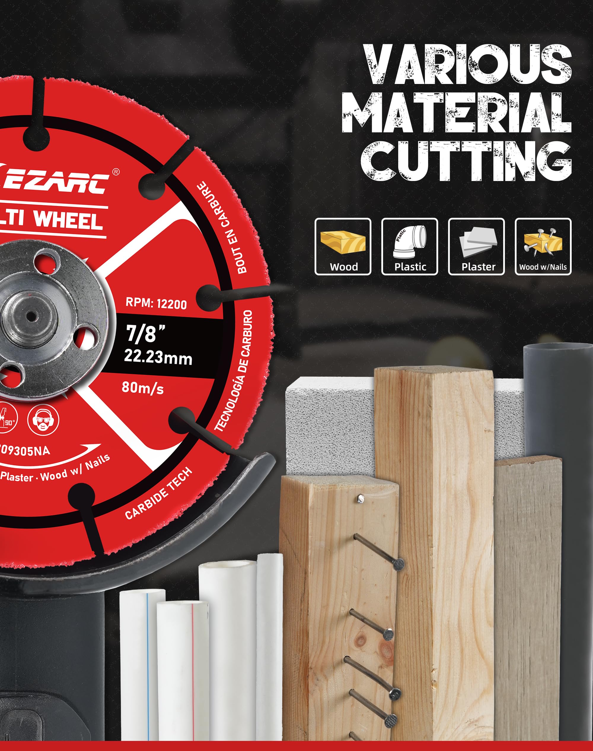 EZARC Carbide Multi Wheel Cutting Disc, 115mm×22.2 mm Angle Grinder Wood Cutting Disc for Wood, Wood with Nails, Laminate, Plastic, Plaster, 2 Pack