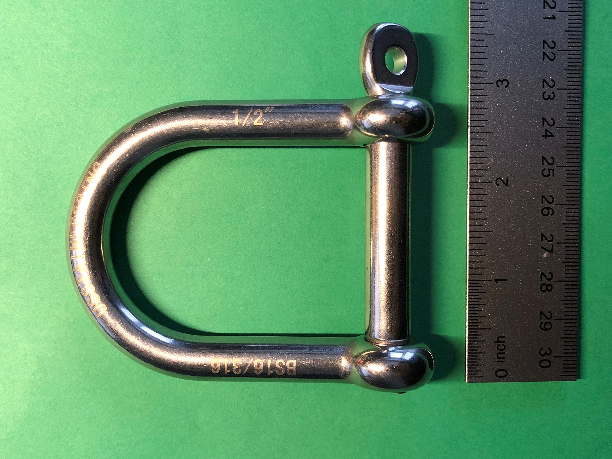 Stainless Steel 316 Wide D Shackle 1/2 inches (12mm) Marine Grade