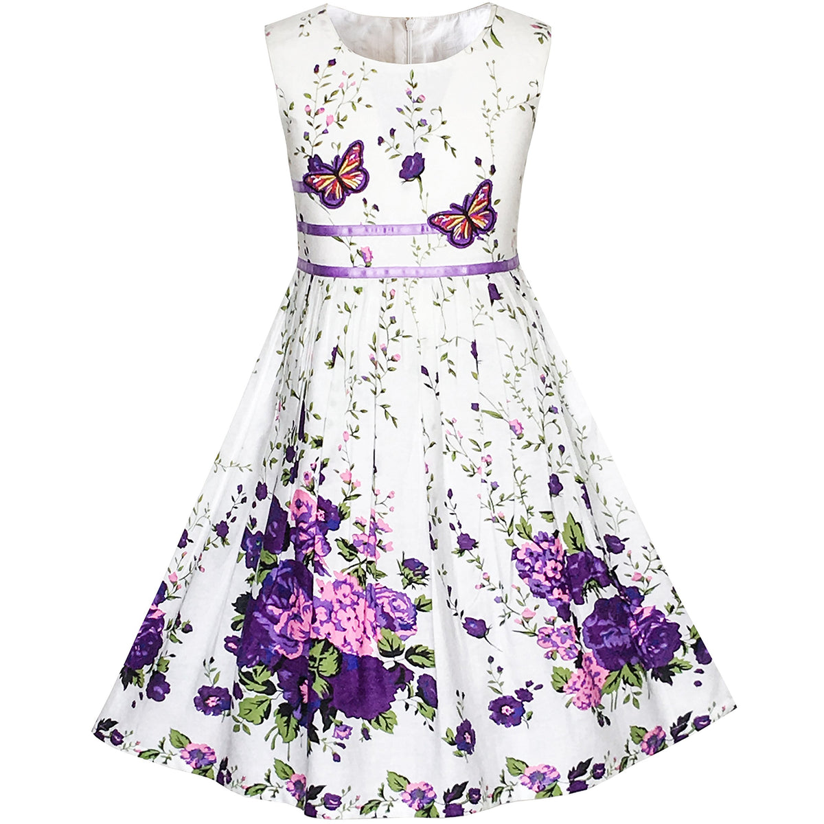 Sunny Fashion KP11 Girls Dress Butterfly Flower Party, 4-5 Years, Purple White