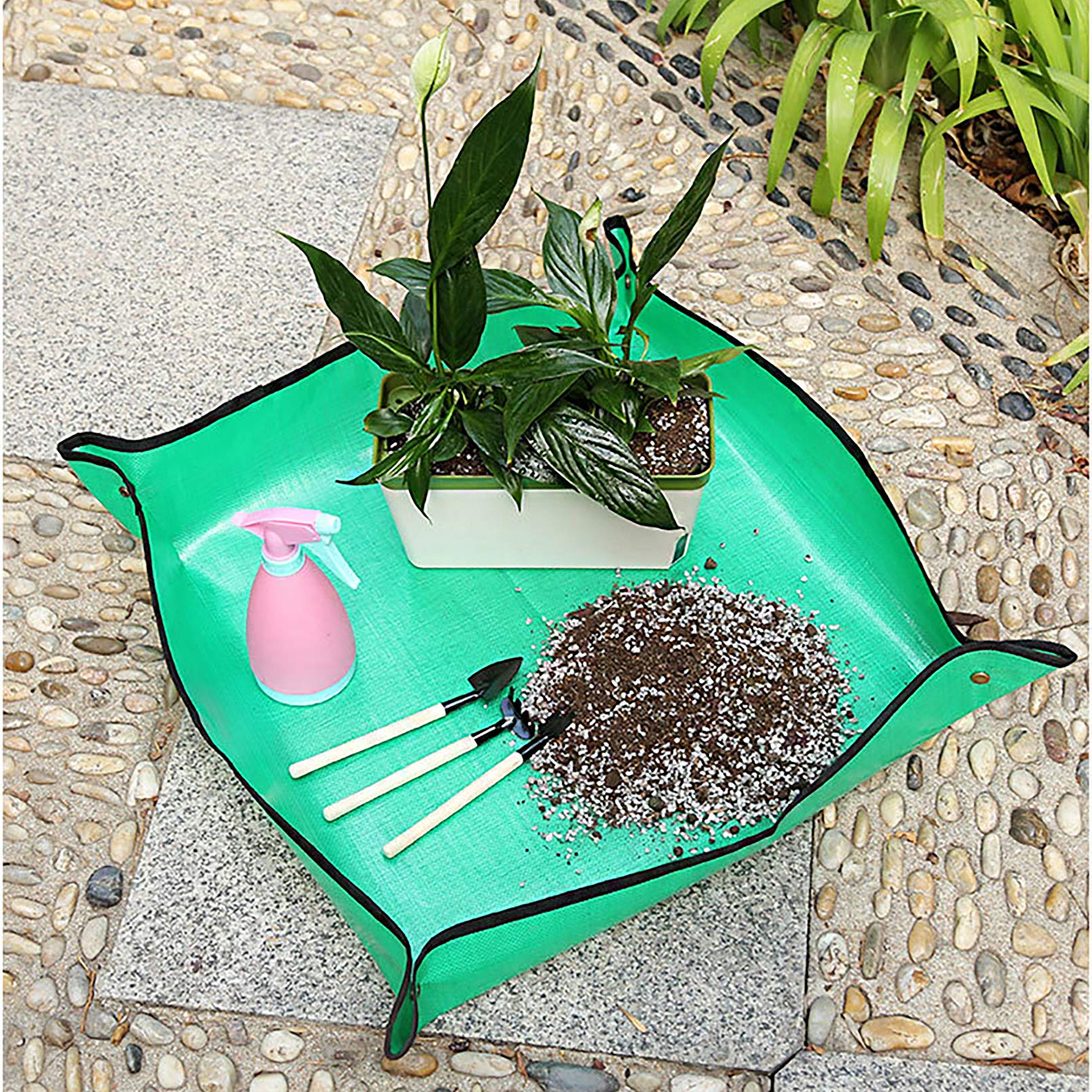 Nwvuop 100cm x 100cm Plant Repotting Mat Waterproof Planting Operation Mat Thicken Indoor Transplanting Planting Tarp Mat, Green