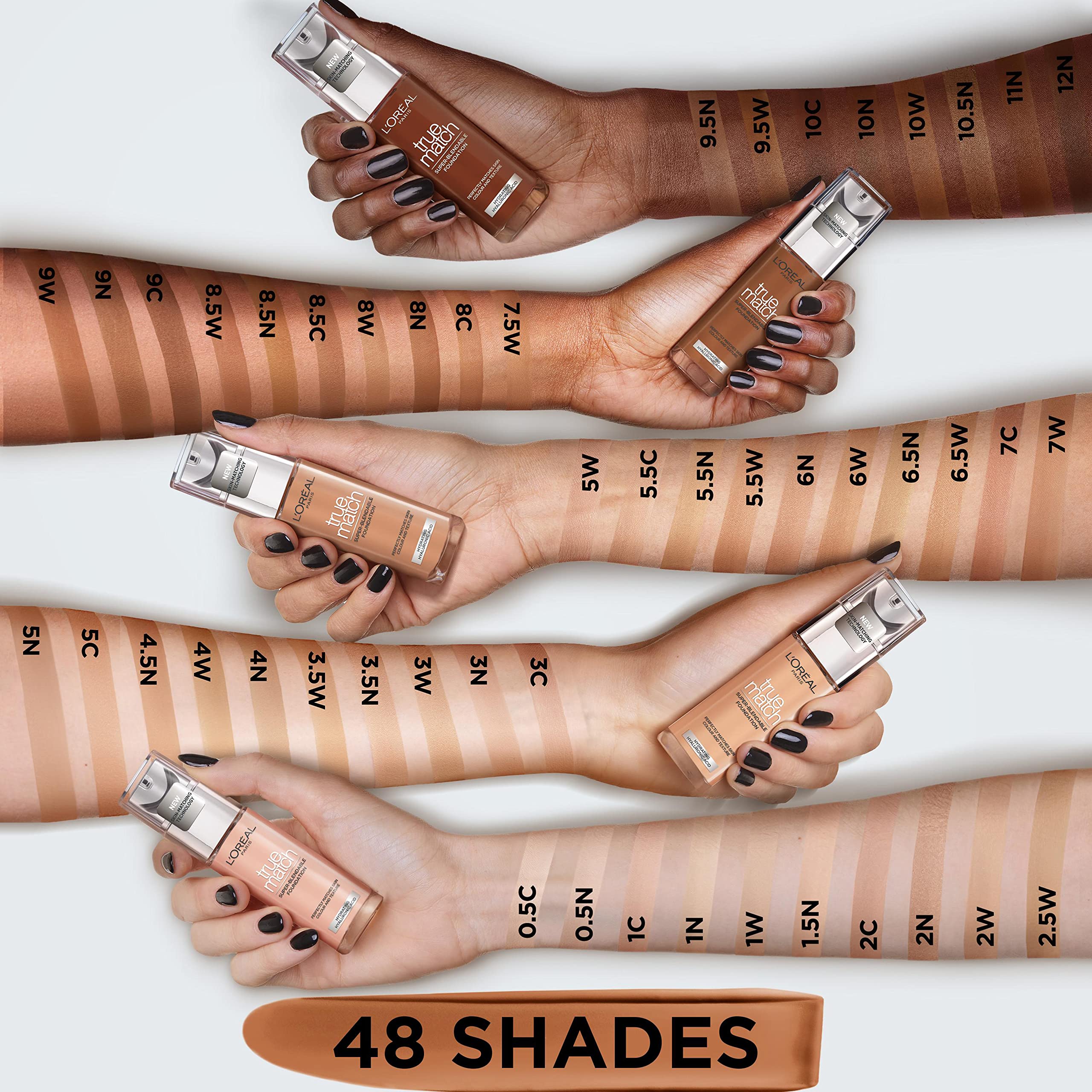 L'Oreal Paris True Match Liquid Foundation, Skincare Infused with Hyaluronic Acid, SPF 17, Available in 40 Shades, 2N Vanilla, 30 ml