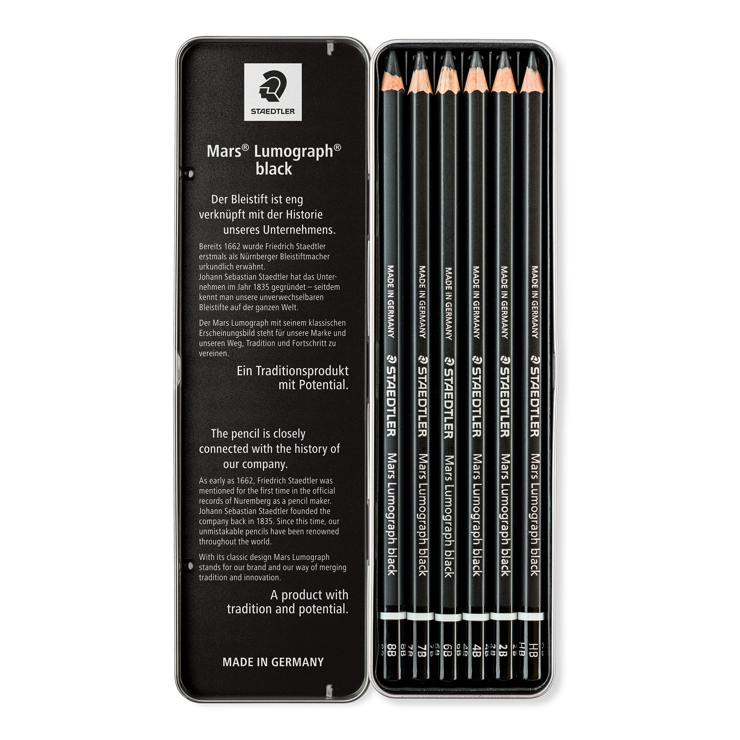 STAEDTLER 100B G6 Mars Lumograph Pencils, Black, Pack of 6