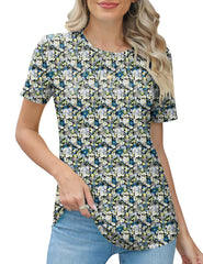 Rapbin Womens Floral Tops Casual Short Sleeve T-Shirts Crew Neck Fashion Dressy Tunic Blouses,Daisy,S