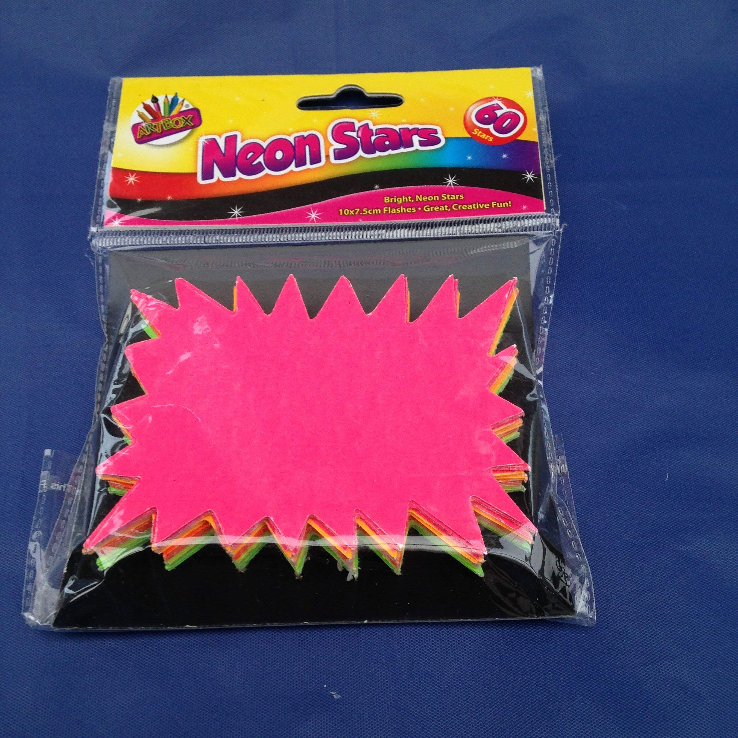 60 x neon flourescent stars - 10cm x 7.5cm assorted neon flashs cards price display tags lebel shop