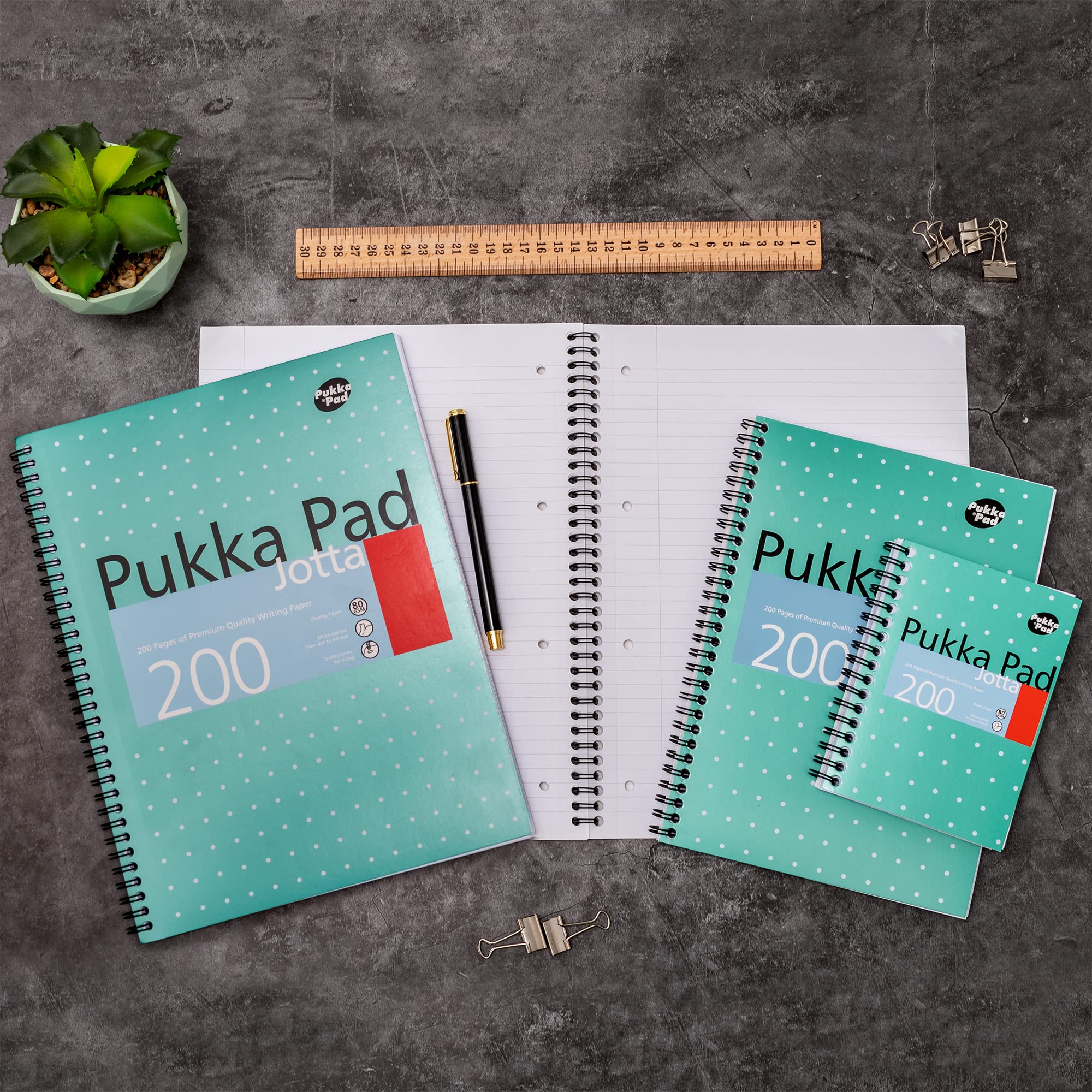 Pukka Pad, A4and Metallic Jotta Book 1 Pack –22.5 x 29.6cm–Wirebound Notebook with 8mm Lines and 80GSM Paper –Features 4-Hole Punch Margins and Perforated Edges -200 Pages, Green