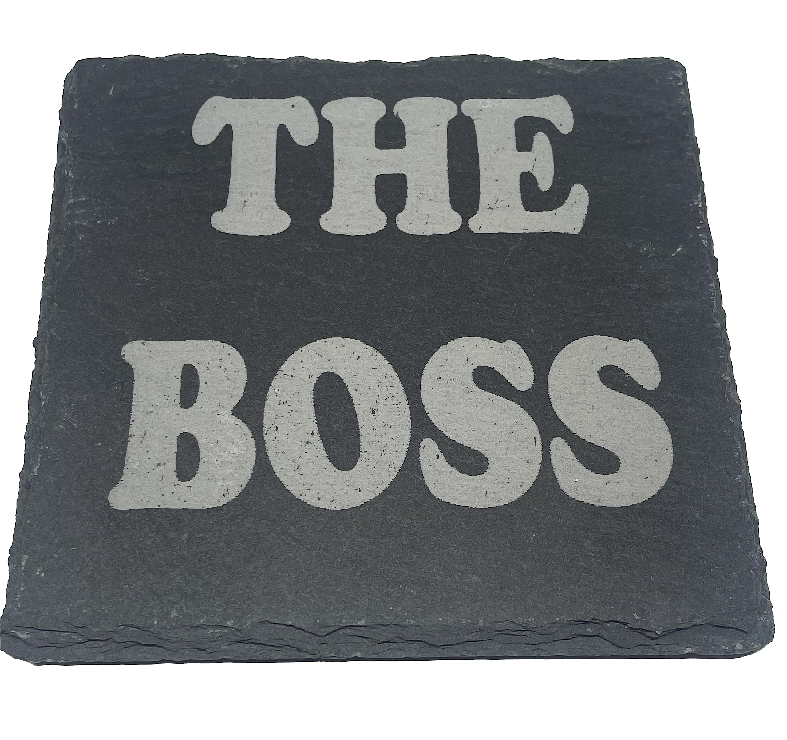 Laser Amore Funny Slate Coaster Set for Couples - 'The Boss' & 'The Real Boss', Ideal Christmas, Valentine's, Anniversary, Birthday Gifts for Him, Her, Boyfriend, Husband, Couples