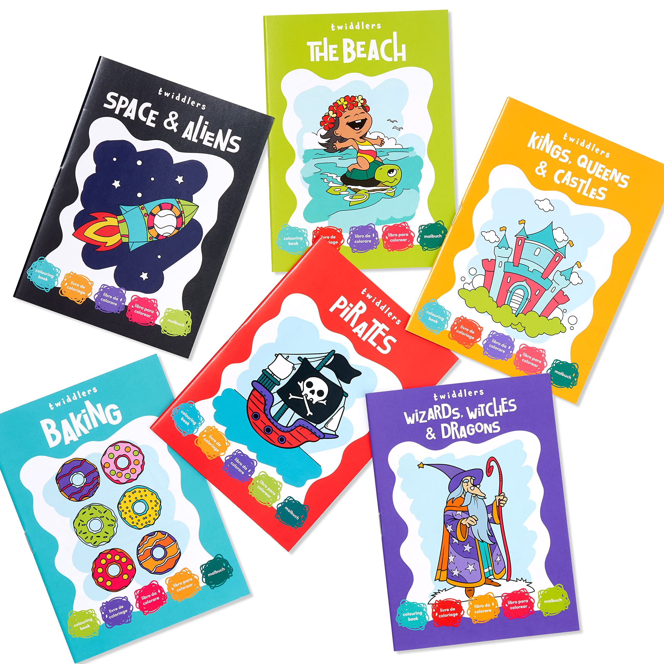 THE TWIDDLERS - 24 Mini Colouring Books for Kids, A6 Paper Size - Fun Assorted Fantasy Designs Children Art Activity Gift Set, Party Favours and Stocking Fillers