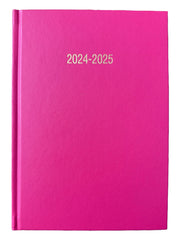 Academic Diary 2024-2025 A5 Day to a Page DAP Appointment Mid Year Planner Case bound Hardback - Pink