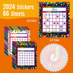 66 Pack Classroom Incentive Chart, 2 Confetti Designs with 2024 Star Stickers for Classroom Student Teacher Family Using Positive Behavior Chore Rewards (Confetti Theme)