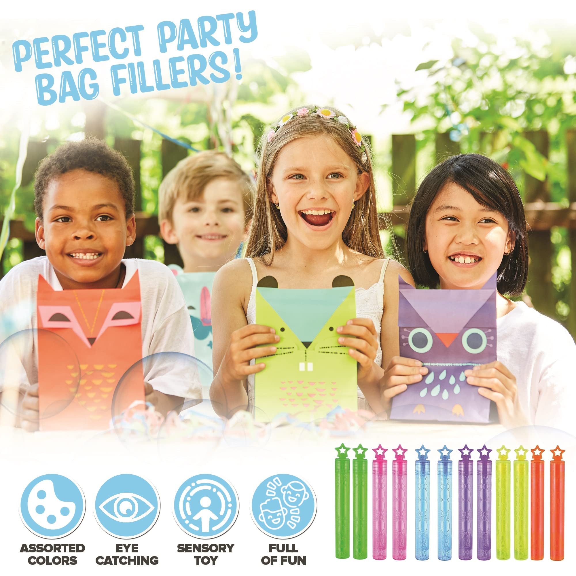 36-Pack Bubble Tubes Party Bag Fillers - Fun and Colorful Toy Bubble Tubes for Kids - Ideal Wedding Favors, Party Favors, Loot Bag and Stocking Fillers