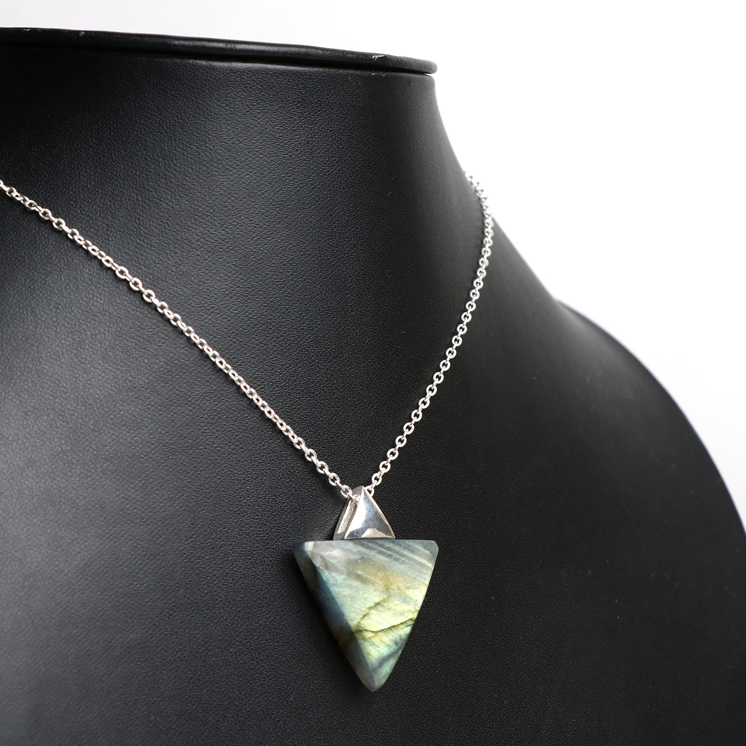 Gempires Labradorite Pendant in Triangle Shape - Pendant for Protection Against Negetive Energy With 16 and 2 Inch Silver Plated Adjustable Chain (Labradorite)