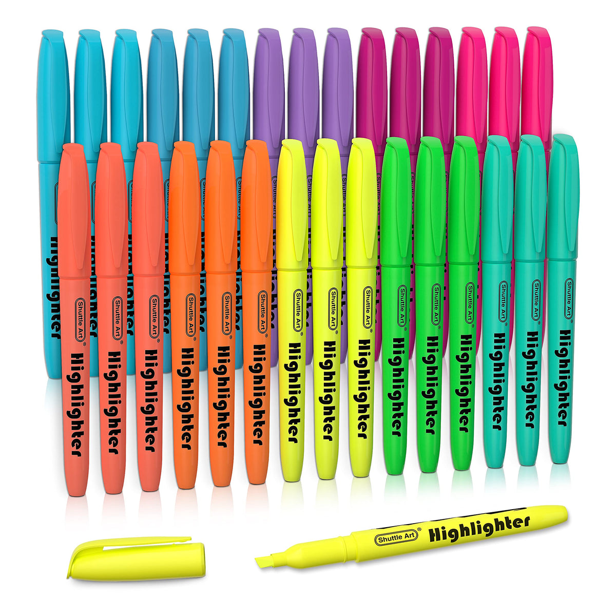 Shuttle Art Highlighters, 30 Pack Highlighters Assorted Colours, 10 Colours Chisel Tip Dry-Quickly Non-Toxic Highlighter markers for Adults Kids Highlighting in the Home School Office