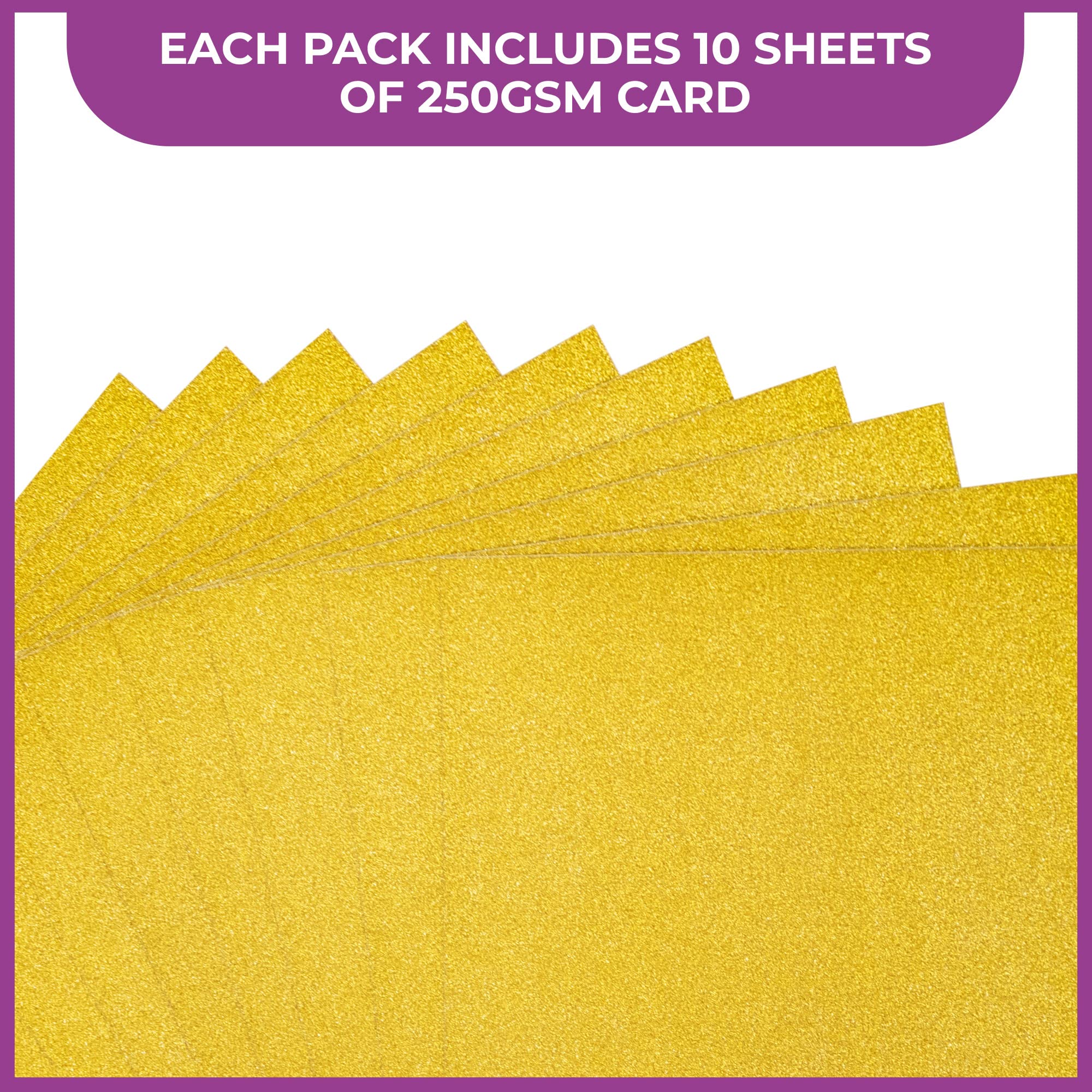 Crafters Companion A4 Coloured Glitter Card Pack Single Sided Solar Gold – 250GSM (10 Sheet Pack) - Perfect for Arts and Crafts, Printing, Card Bases & Folding - Centura Pearl CPG10-SGOLD