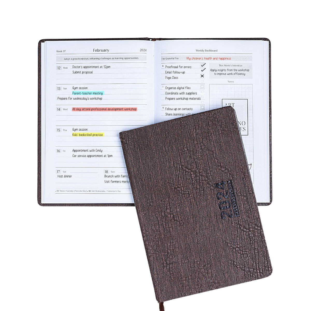 2024 Diary by Sorena - 2024 Diary A5 Week to View - Ideal Organiser and Weekly Diary for 2024 - To Do List, Journal or Planner - Student University Academic (Weekly, Brown)