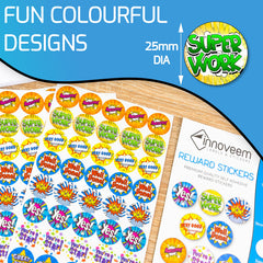 200 Reward Stickers for Children - Premium Well Done Stickers For Teachers, 25mm Stickers For Children School Good Behaviour, 8 Design Teacher Stickers For Good Work, Praise Stickers By Innoveem