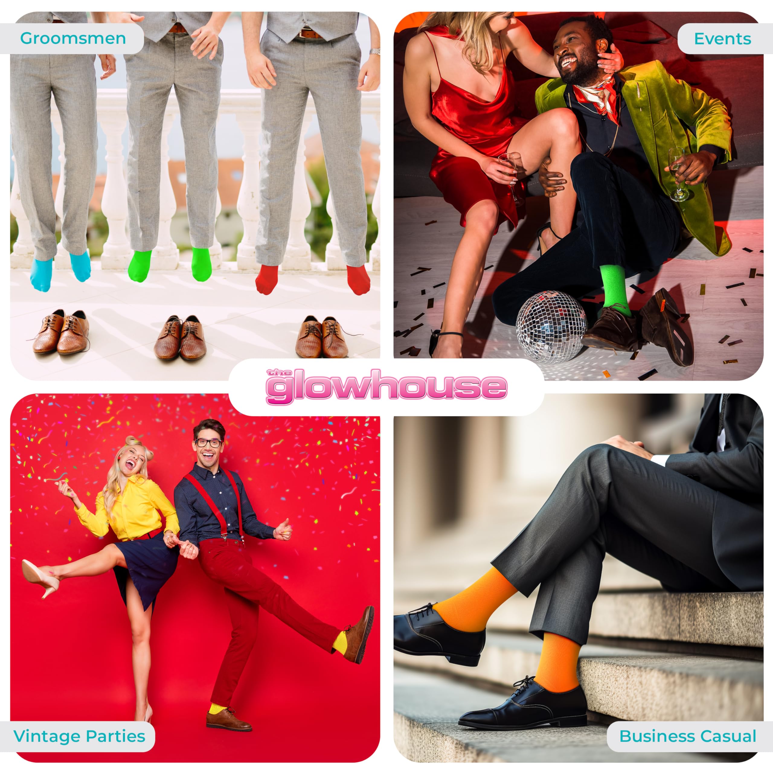 The Glowhouse Casual Dress Socks for Men, Bright Neon Solid Colour, Comfortable Crew Socks, Rock n Roll Fancy Dress, Ideal Gifts for Men (Orange)