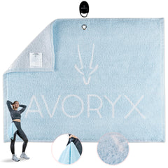 Avoryx Antibacterial Gym Towel – Odourless - 100% cotton, Fast-drying – Clip-and-go system included – Clip to your waist for hands-free workout (Blue)