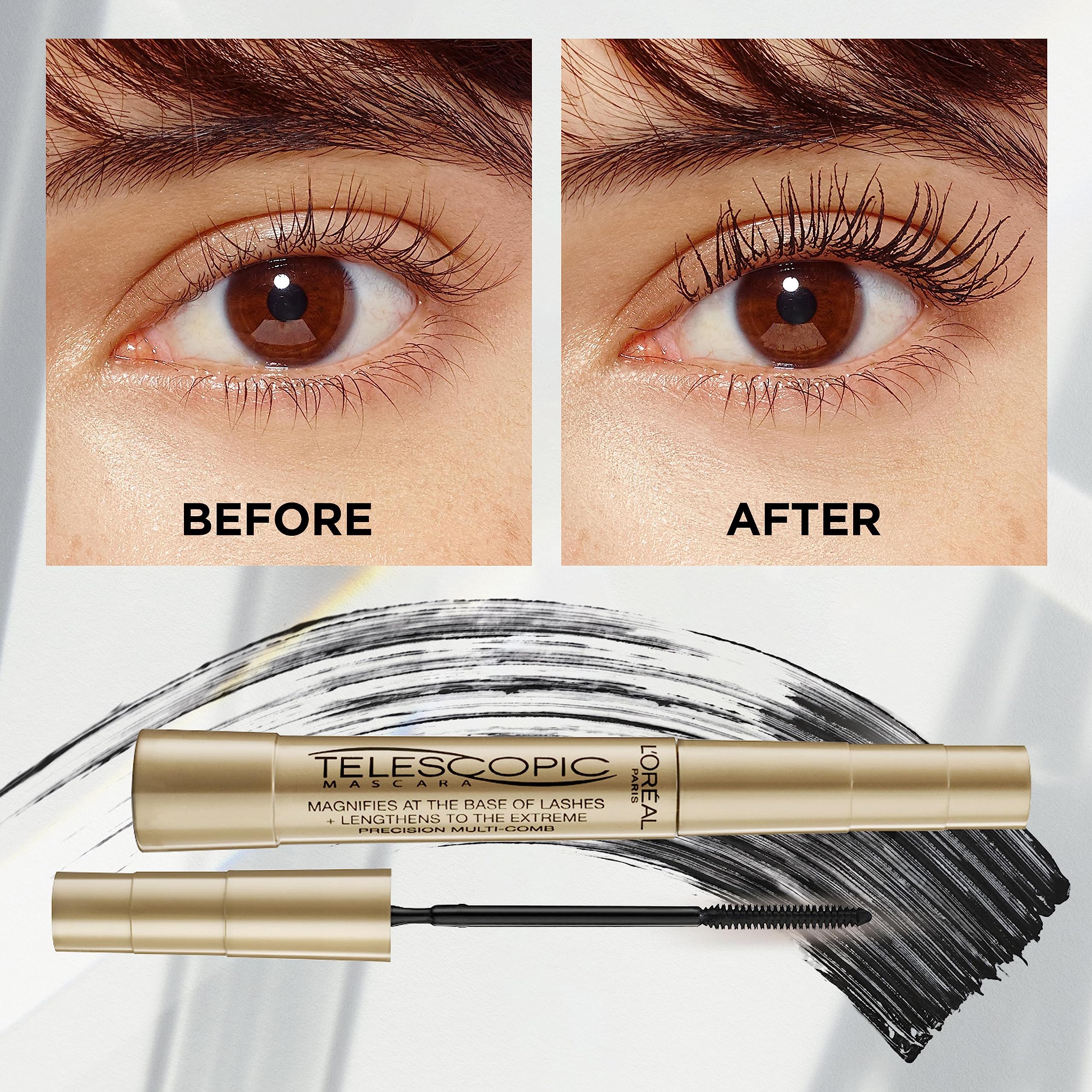 L'Oreal Paris Telescopic High-Precision Lengthening Mascara, Precise Application for Up to 60% Longer Looking Lashes, Black, Duo Bundle