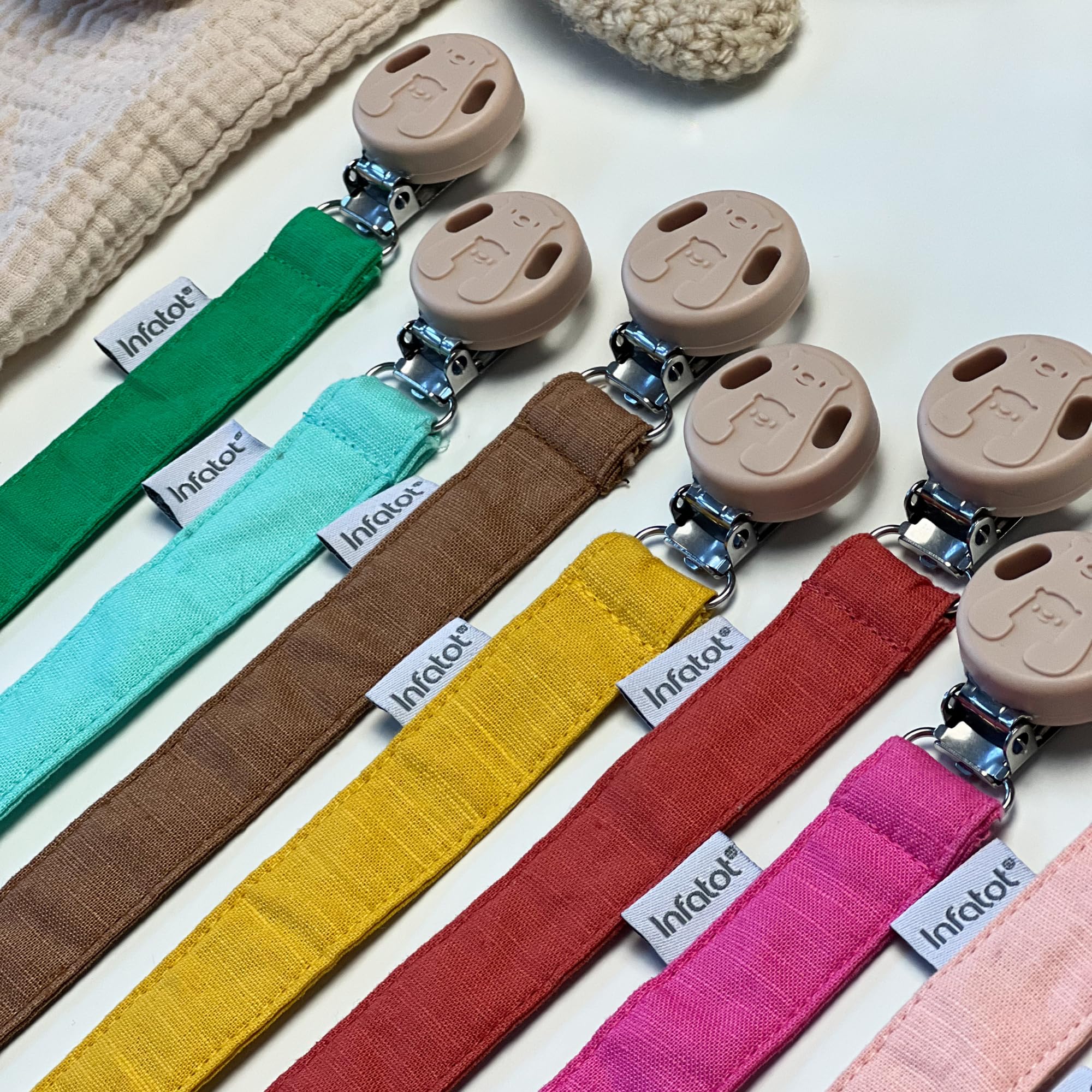 Infatot® Cotton Dummy Clips for Baby Boys & Girls - Dummy Clip Pacifier Holder, Soother Chains, Soother Clips, Dummy Straps, Pacifier Clips, Dummy Holder to Keep Pacifiers Clean - Salmon & Flamingo