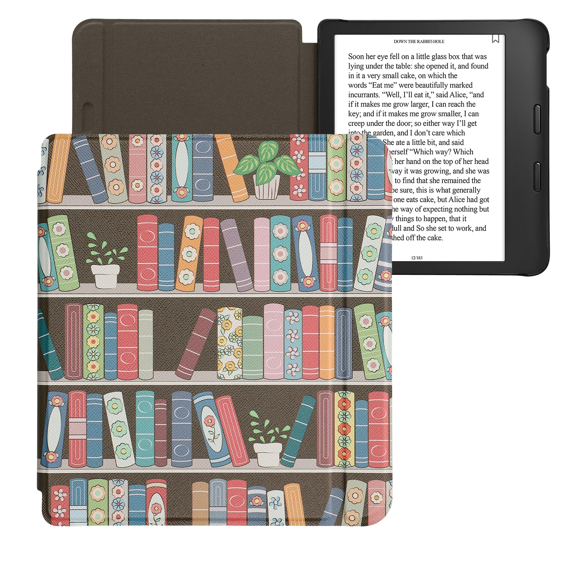 kwmobile Case Compatible with Kobo Libra 2 Case - eReader Cover - Summer Library Blue/Green/Dark Pink