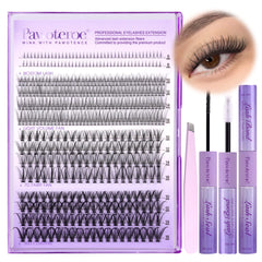 Pawotence Cluster Lashes Kit Individual Eyelashes Multi-types Individual Lashes Natural Bottom, Light Volume, 20D 30D Clusters Eyelash Extension Kit with Lash Bond and Seal, Lash Tweezer for Self Use