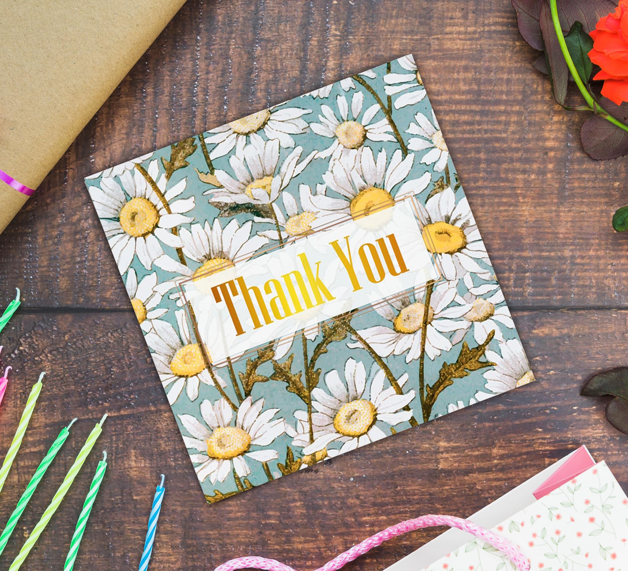 Giftinghouse 24/48 Thank You Cards Multipack with Envelopes - 6 Flower Designs Envelopes - Greeting cards for teachers, small business, wedding, kids Fully recyclable and Eco-friendly. (24 cards)