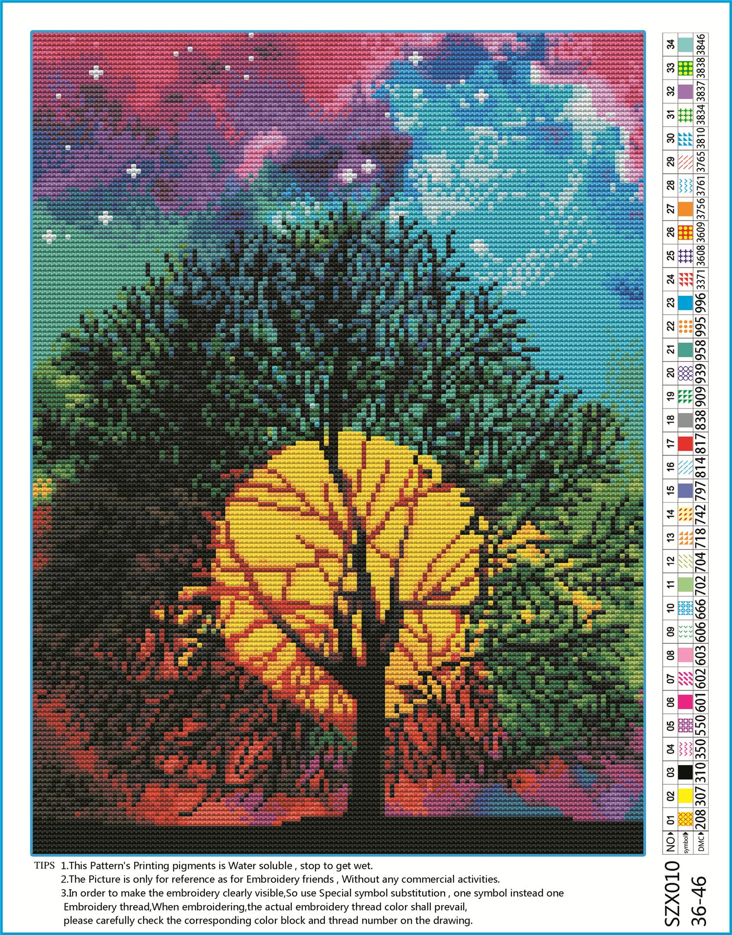 Cross Stitch Kits 11 Count Stamped, Meecaa Landscape Tree Starry Sky Moon Embroidery Kit with Accessories Pre Printed (36CMx46CM) (Landscape)