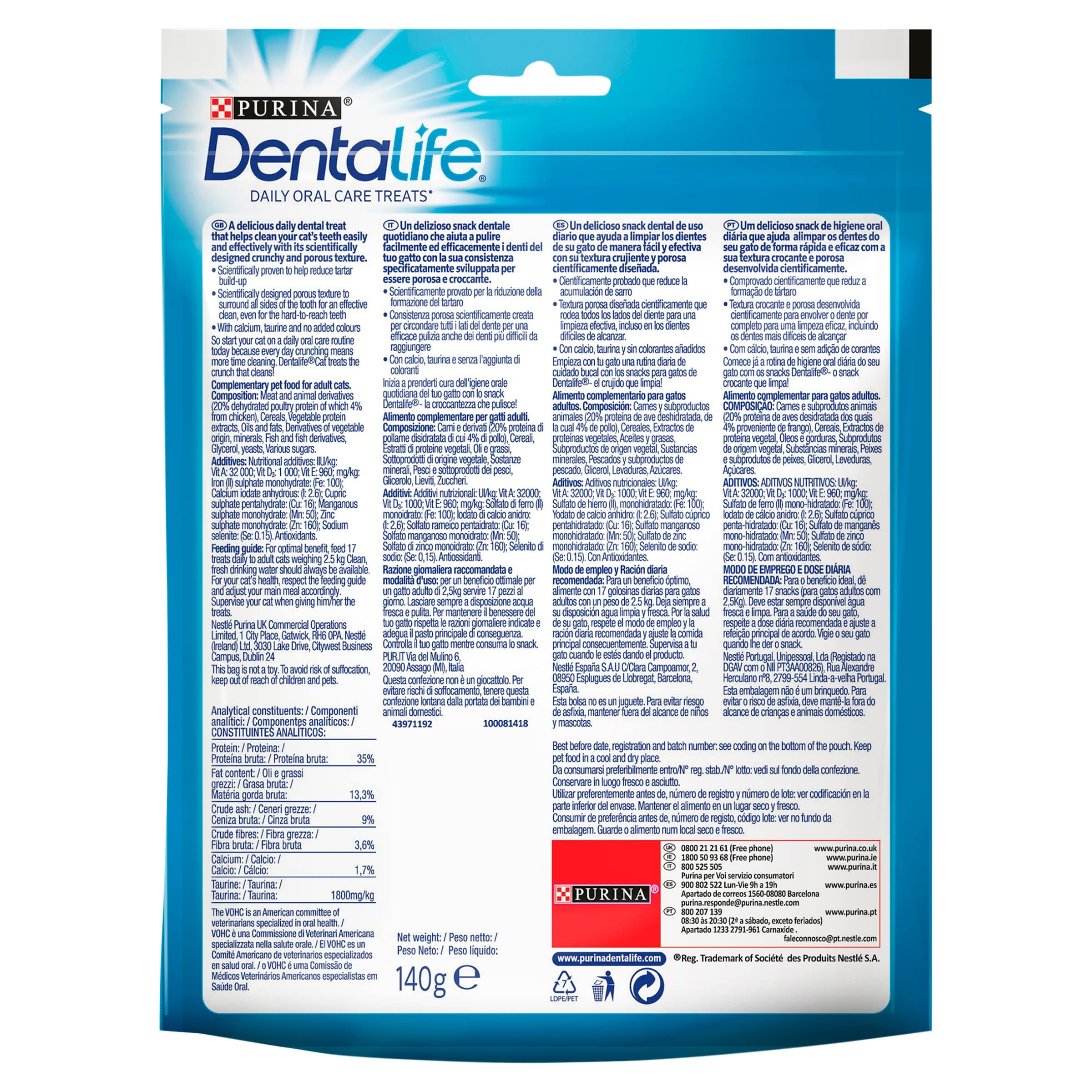 DENTALIFE Cat Dental Treats Chicken 140g, Pack of 5