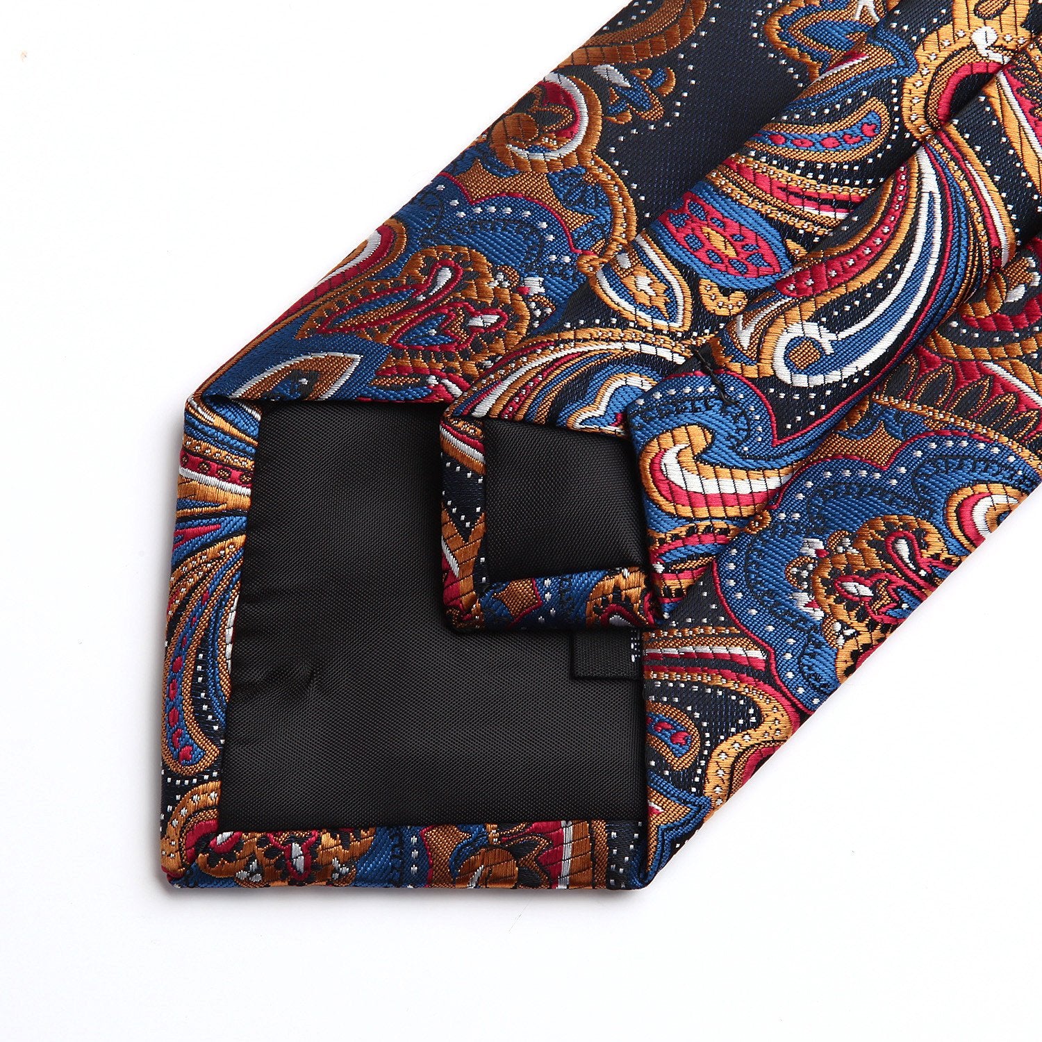 HISDERN Floral Paisley Wedding Tie Handkerchief Men's Necktie & Pocket Square Set Orange & Navy Blue