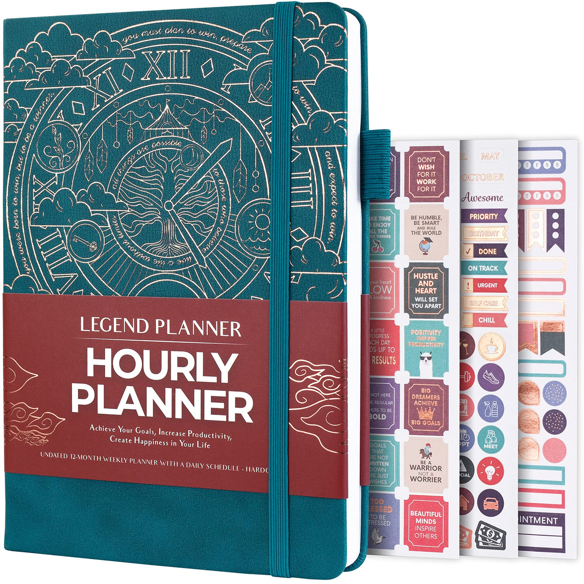 Legend Planner Hourly Schedule – Weekly & Daily Organizer with Time Slots. Appointment Book Journal for Work, Undated, A5 (Dark Teal)