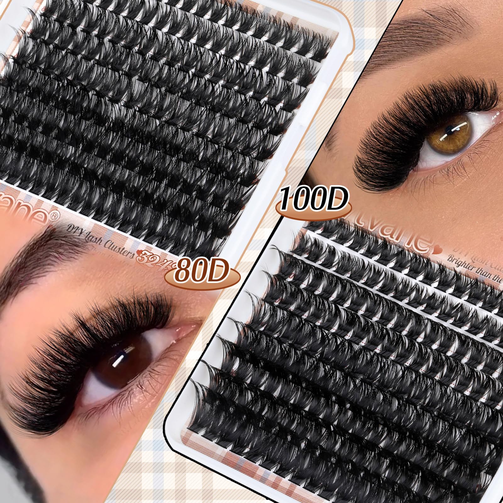 wtvane Thick Individual Eyelashes 80Dand100D Cluster Lashes 324PCS False Eyelashes Clusters D Curl Wispy Lashes Individual Cluster 10-18MM Fluffy Lash Extensions (80Dand100D-0.07D-10-18MIX-324PCS)