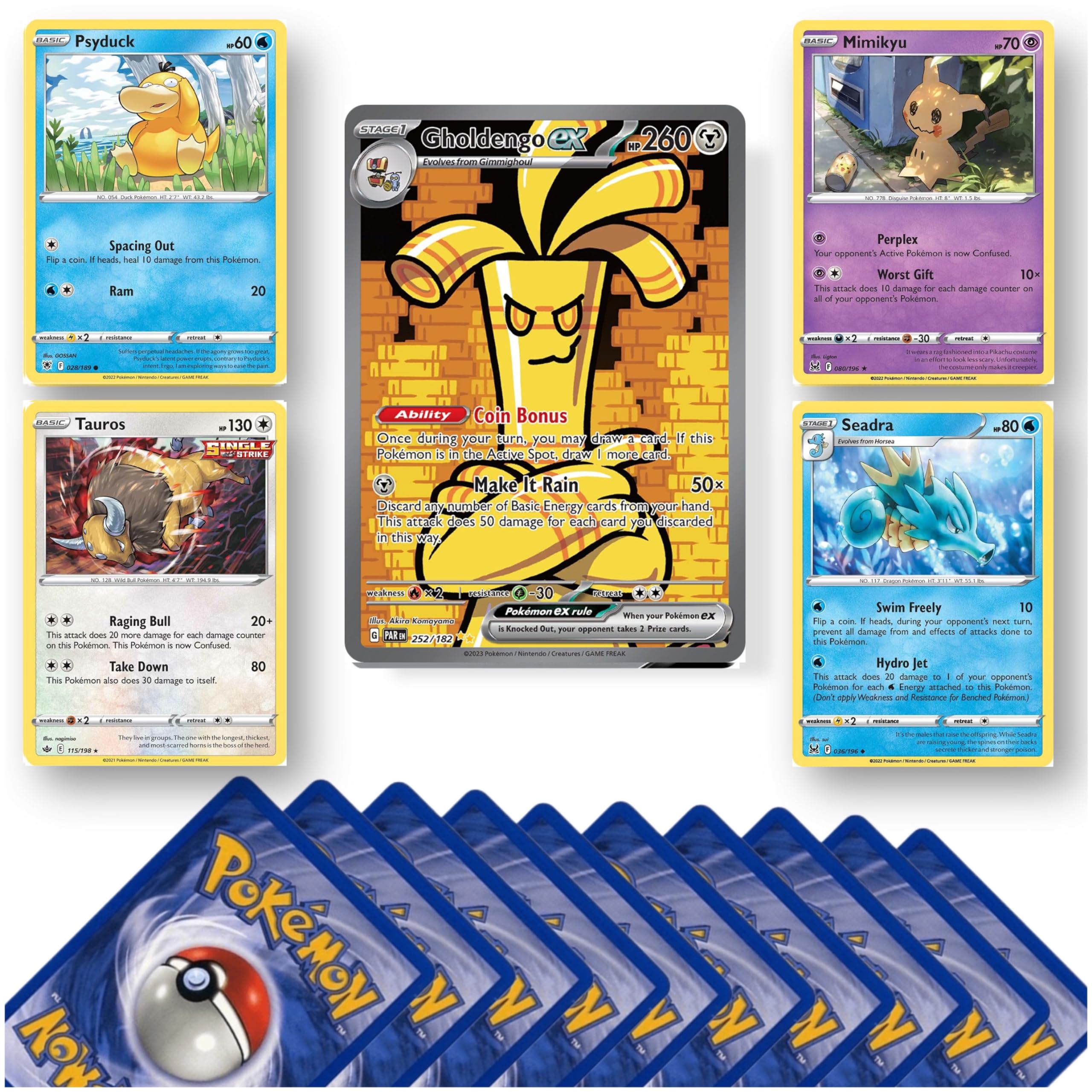 Pokemon Cards Mystery Pack Bundle - Includes 20 Pokemon Cards, 4 Holo Rare Cards, and 1 Special, VMAX, Ex. Perfect for Pokemon Card Binder and Pokémon TCG Pack Gift and That Chunky Yellow Mouse ™ Pouch