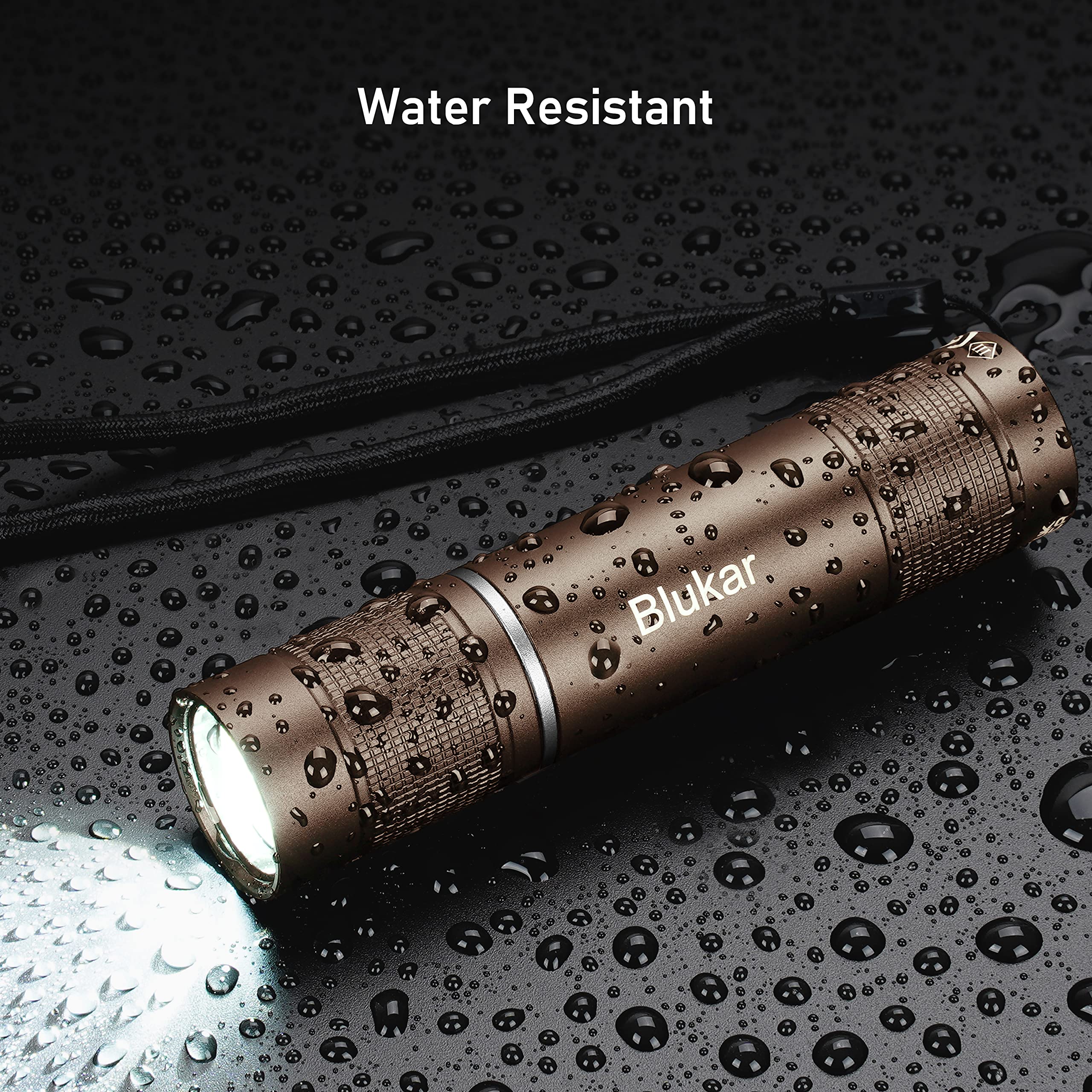 Blukar LED Torch Rechargeable，2000L Super Bright Adjustable Focus Flashlight,4 Lighting Modes,Long Battery Life,Waterproof Pocket Size Torch Power Cuts，Emergency，Camping，Hiking，Outdoor -Brown (K9132)