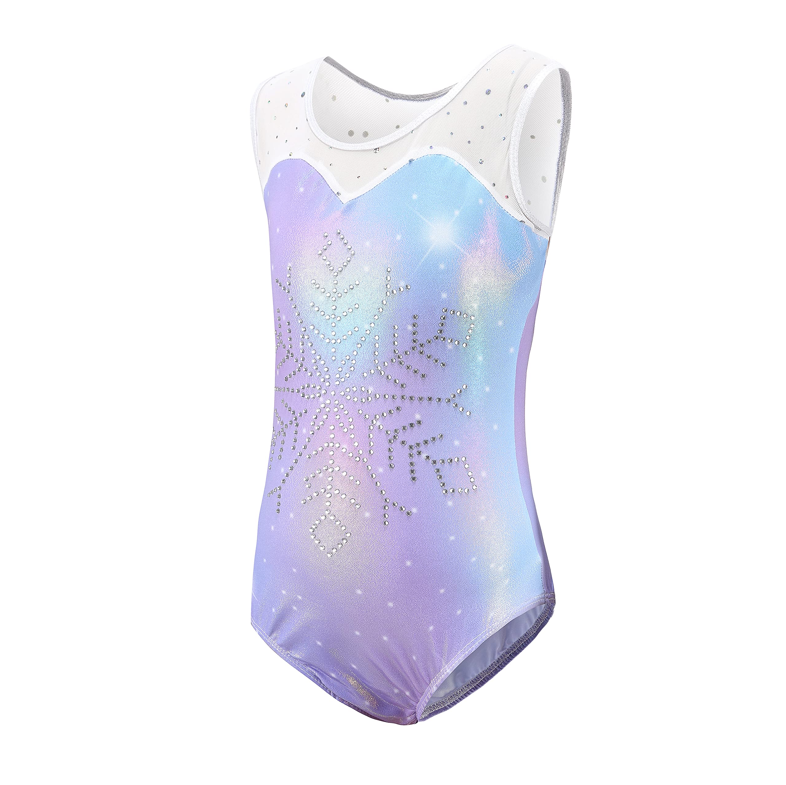 Sinoeem Gymnastics Leotards for Girls Long Sleeve Diamond Splice Tank Leotard Dress Gradient Color Sparkle Dancing Ballet Leotard Athletic Dancewea (Purple-sleeveless, 5-6 year)