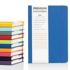 A5 Notebook Ruled Lined Journal with Faux Leather Hardback Cover and Premium 120gsm Thick Paper (128 Cream Pages, Navy)
