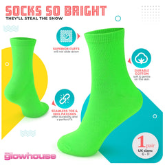 The Glowhouse Casual Dress Socks for Men, Bright Neon Solid Colour, Comfortable Crew Socks, Rock n Roll Fancy Dress, Ideal Gifts for Men (Blue)