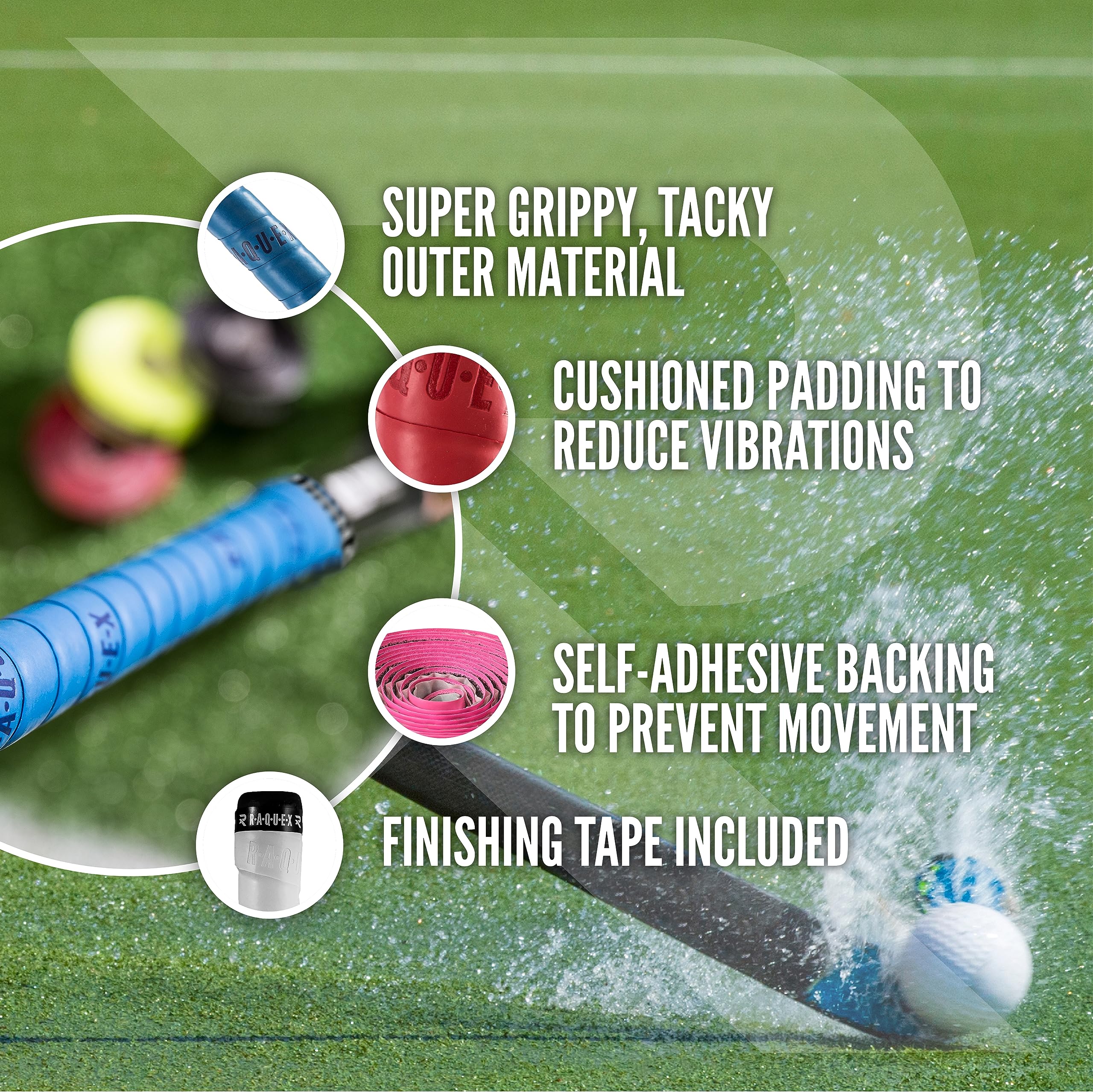 Raquex Cushion Hockey Stick Grip - Super-Grippy PU Material Hockey Grip, Over 2m Long, Soft and Absorbent, Minimises Vibrations. Self-Adhesive Backing, Extra-Long Length (Yellow, 1 Grip)