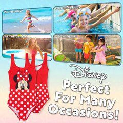 Disney Girls One Piece Swimming Costume, Comfortable Stretchy Swimsuit - Girls Gifts (Red Minnie, 4-5 Years)